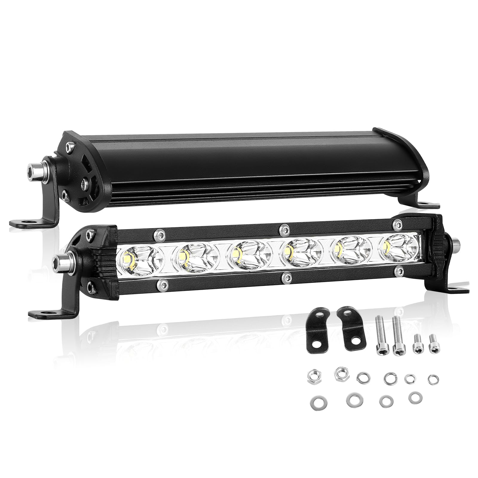 AUXTINGS 2 Stücke 7 Zoll 30 Watt Spot Ultra Slim Einreihige LED Lichtleiste Flutlichtstrahl mit Halterung Für Off Road Ranger ATV UTV SUV von AUXTINGS