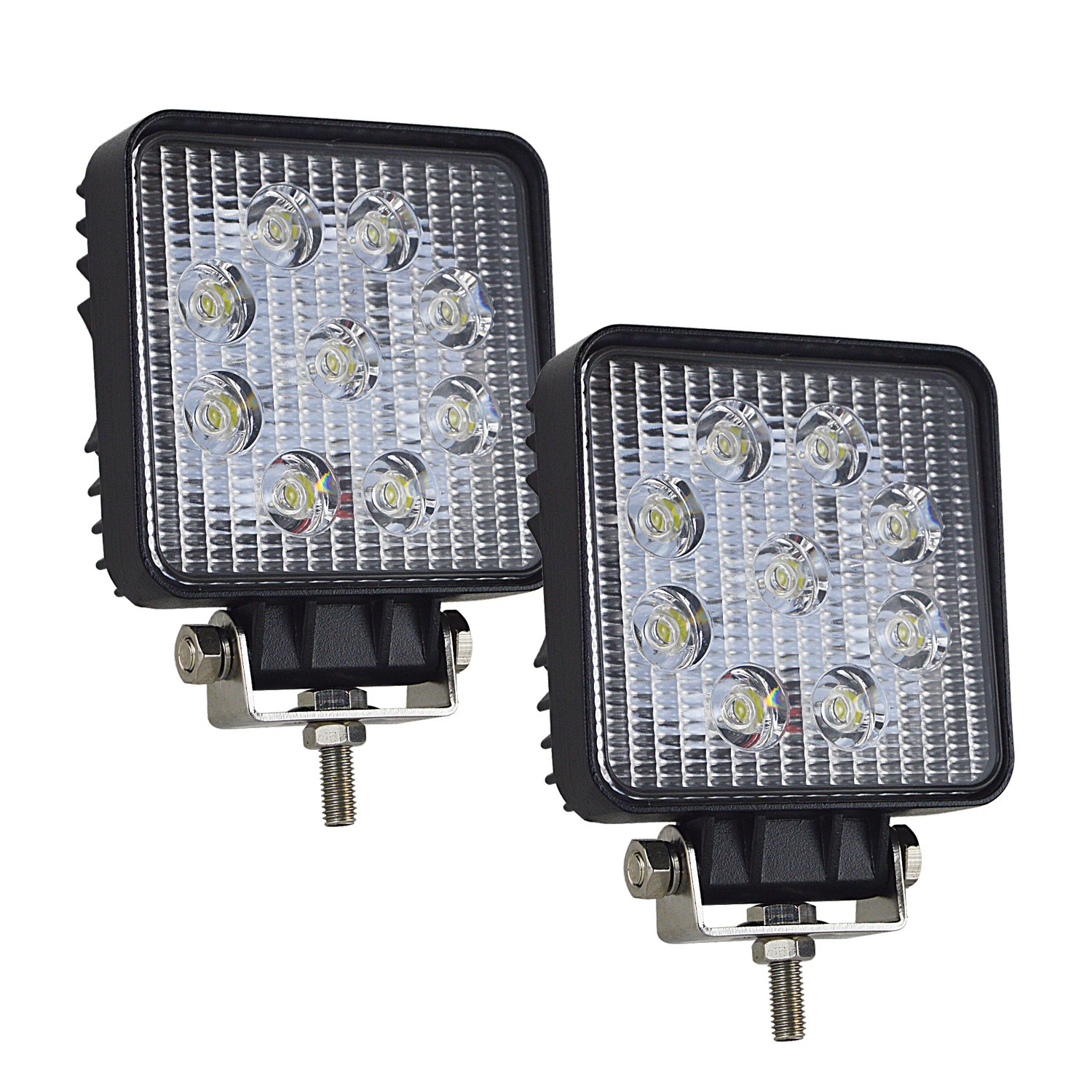 AUXTINGS 2 Stück 10,2 cm 27W Flutlicht LED Arbeitsscheinwerfer Off-Road LKW SUV Fahren Nebelscheinwerfer quadratisch,DC 12V 24V von AUXTINGS