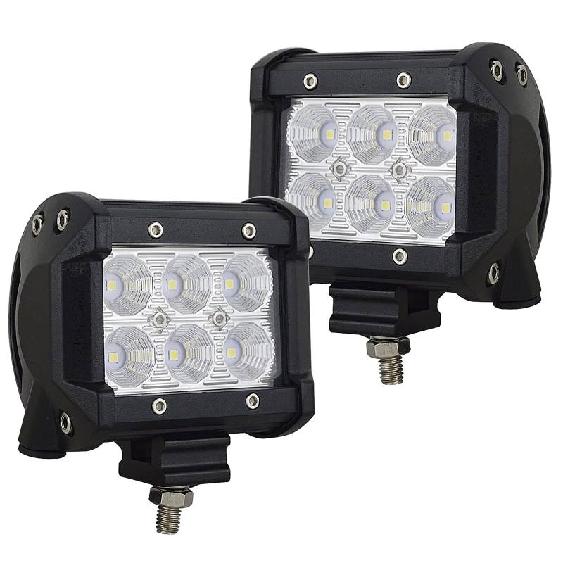 AUXTINGS 2 Stück 4 Zoll 18W Flood LED Arbeitsscheinwerfer Bar Driving Lampe 1440LM 6000K von AUXTINGS