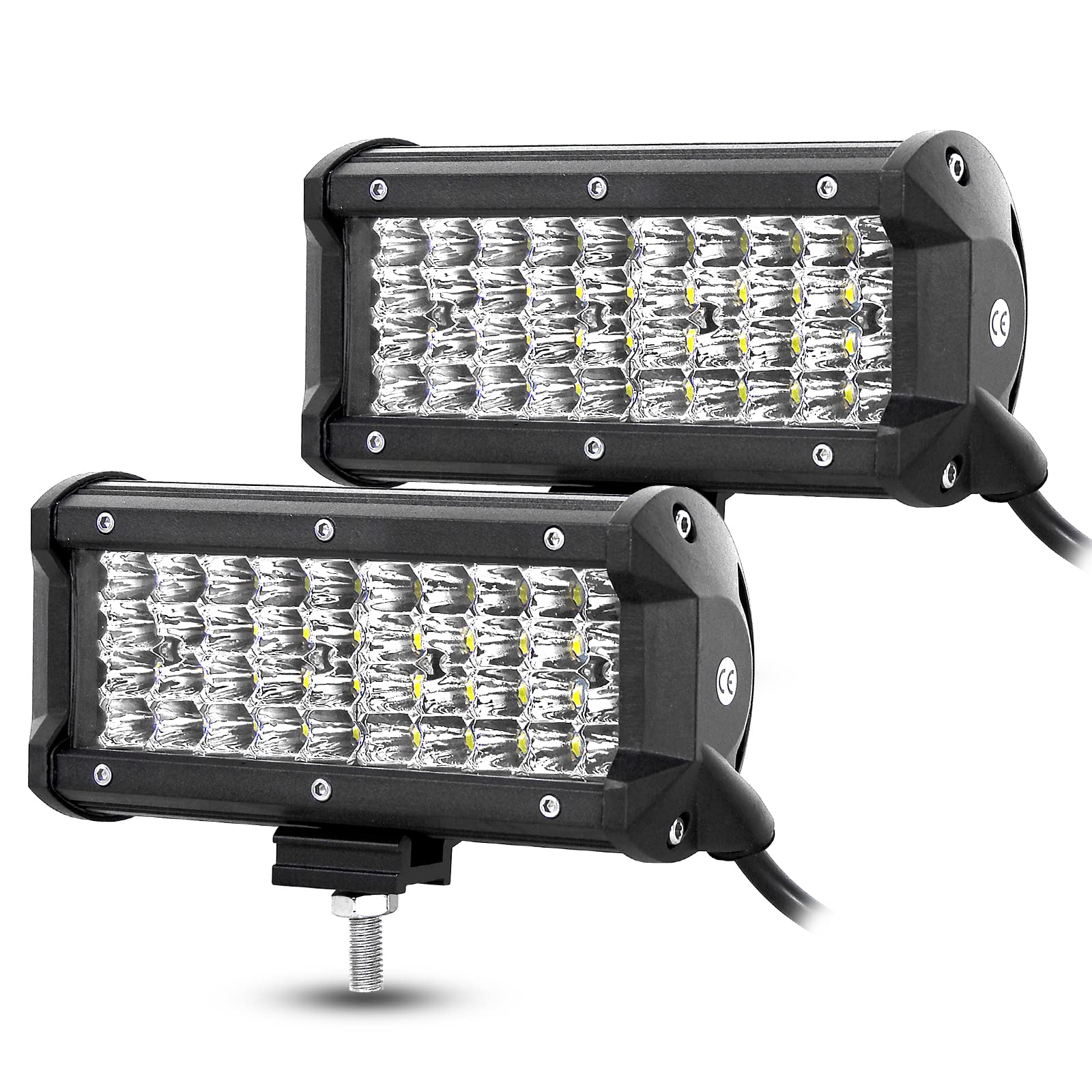 AUXTINGS 2 x 7 Zoll 120W 4 reihige LED Lichtleiste LED Arbeitslicht Spotstrahl für LKW-Traktor 4X4 Offroad-Nebelscheinwerfer 12V 24V Wasserdicht von AUXTINGS