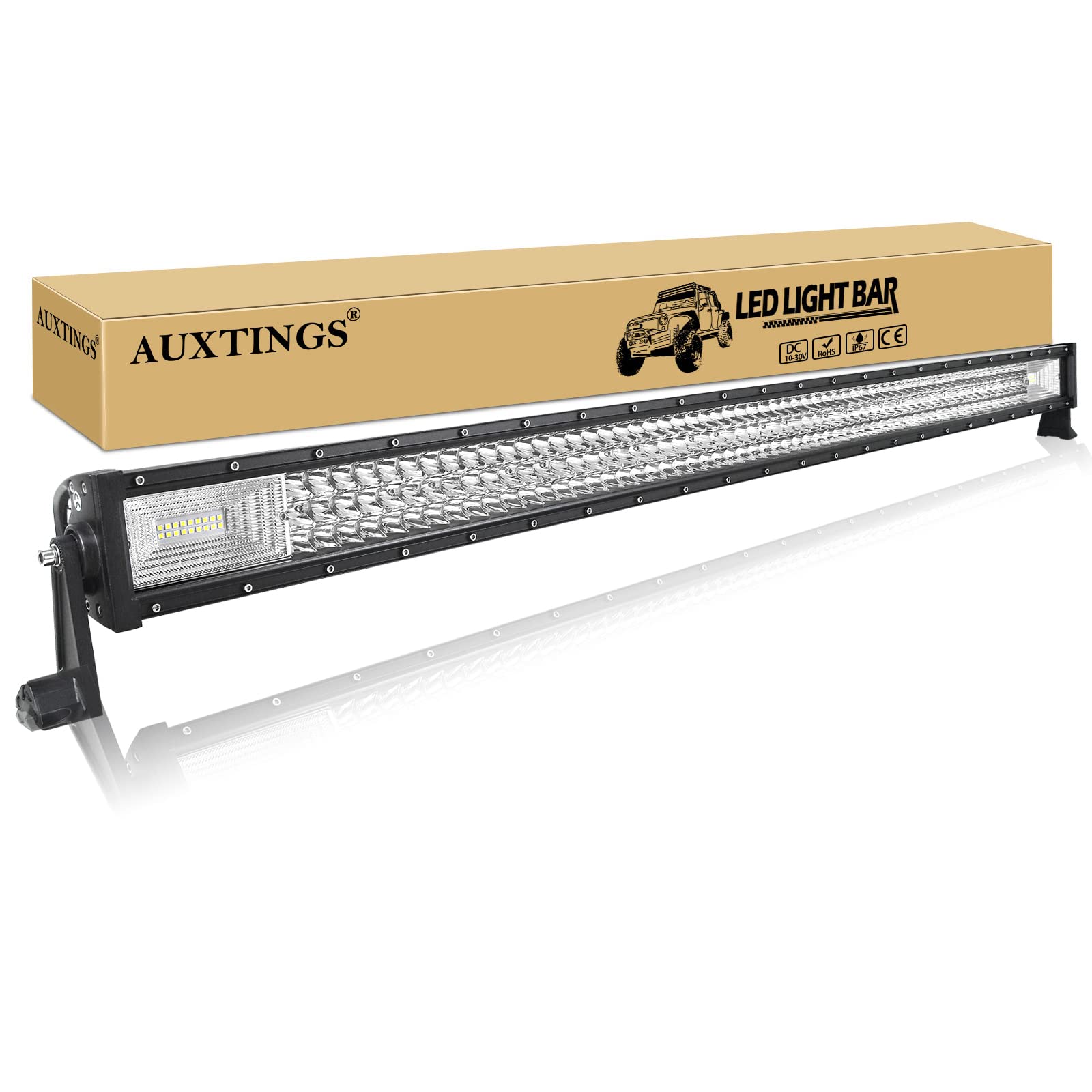 AUXTINGS 52 Zoll 675W Dreireihig 7D LED Zusatzscheinwerfer Flutlicht Arbeitslichtleiste Spot Flut Combo Strahl DC 12V-24V 6000K 4x4 Geländefahrzeuge Atvs Utvs (ohne Kabelbaum) von AUXTINGS