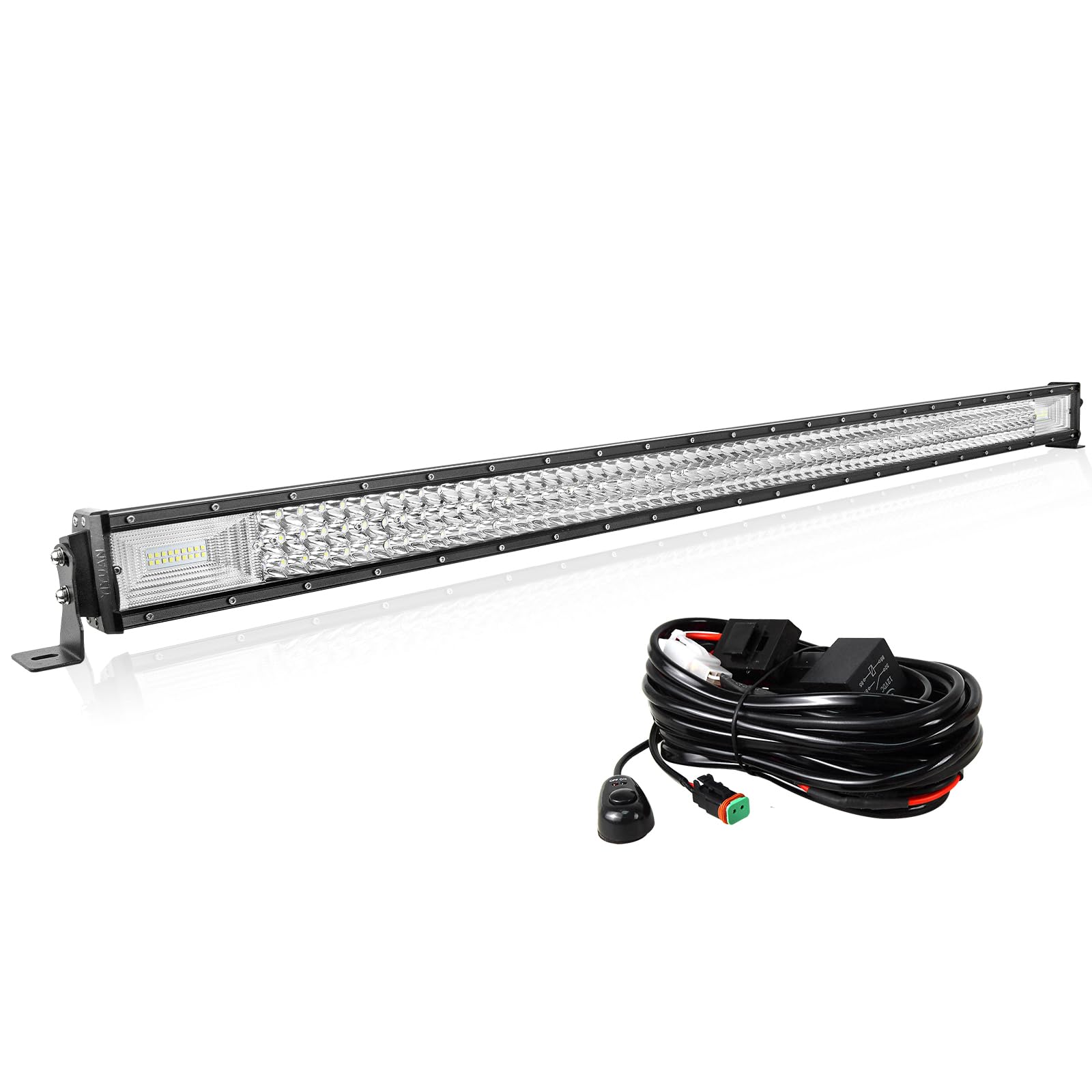 AUXTINGS 52 Zoll 132 cm 675W LED-Lichtstange 7D Objektiv Spot Flut Strahl Triple Reihe LED Arbeitstauchlampen mit Kabelbaum-Kit für Off Road ATV AWD SUV 4WD 4X4 Pickup,12V 24V wasserdicht von AUXTINGS