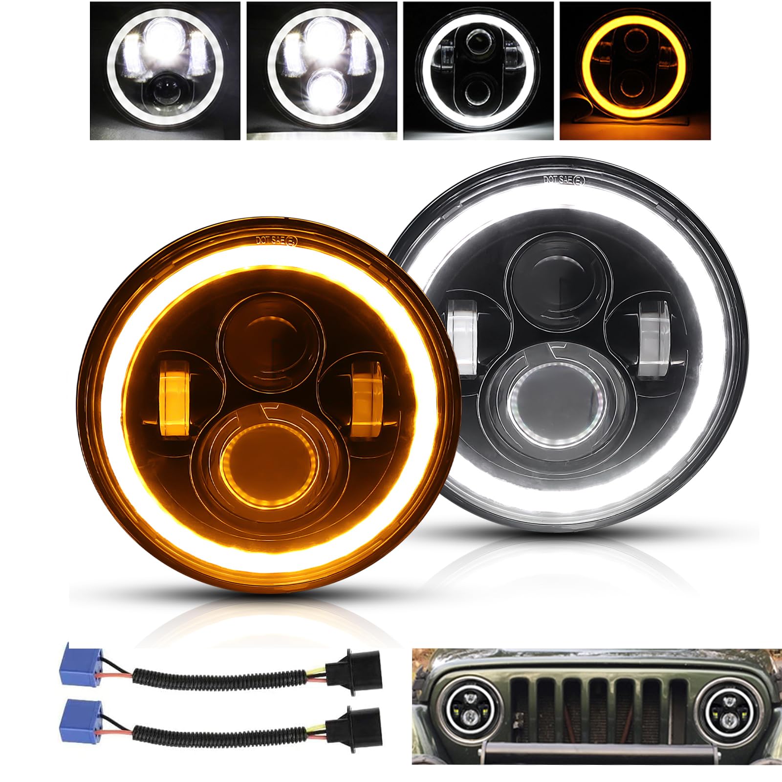 AUXTINGS 7 Zoll LED Scheinwerfer, 2x 18 cm Halo LED Scheinwerfer, Fern/Abblendlicht, DRL, bernsteinfarbenes Blinklicht, kompatibel mit JP Wrangler JK TJ CJ, kompatibel mit Chevy und Miata AUXTINGS 7 Zoll LED Scheinwerfer, 2x 18 cm Halo LED Scheinwerfer, Fern/Abblendlicht, DRL, bernsteinfarbenes Blinklicht, kompatibel mit JP Wrangler JK TJ CJ, kompatibel mit Chevy und Miata von AUXTINGS