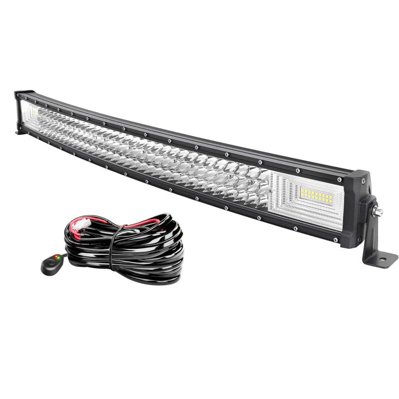 AUXTINGS 82 cm 405W Gebogen LED Lichtleiste Spot Zusatzscheinwerfer Flutlicht Spot LED Arbeitsleuchte mit 12V Kabelbaum Kit für JP Pickup Offroad Truck 4X4 ATV Bootsanhänger,wasserdicht von AUXTINGS