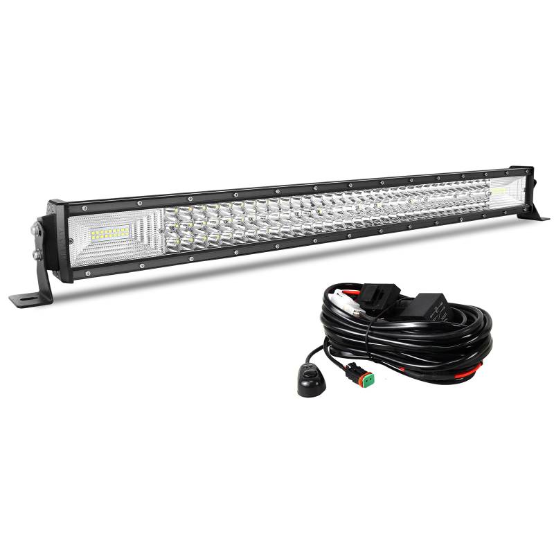 AUXTINGS 82 cm 405W Gerade LED Lichtleiste Spot Zusatzscheinwerfer Flutlicht Spot LED Arbeitsleuchte mit 12V DT Kabelbaum Kit für JP Pickup Offroad Truck 4X4 ATV Bootsanhänger,wasserdicht von AUXTINGS