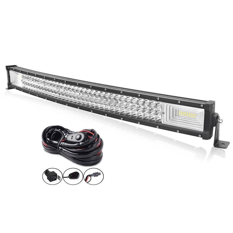 AUXTINGS Gebogen 82 cm 32 Zoll 405W dreireihige LED-Lichtleiste Arbeitslichtpunkt Flutstrahl mit Kabelbaum-Kit Schalter für LKW-Traktor 4X4 Boot Off Road Auto Nebelscheinwerfer von AUXTINGS