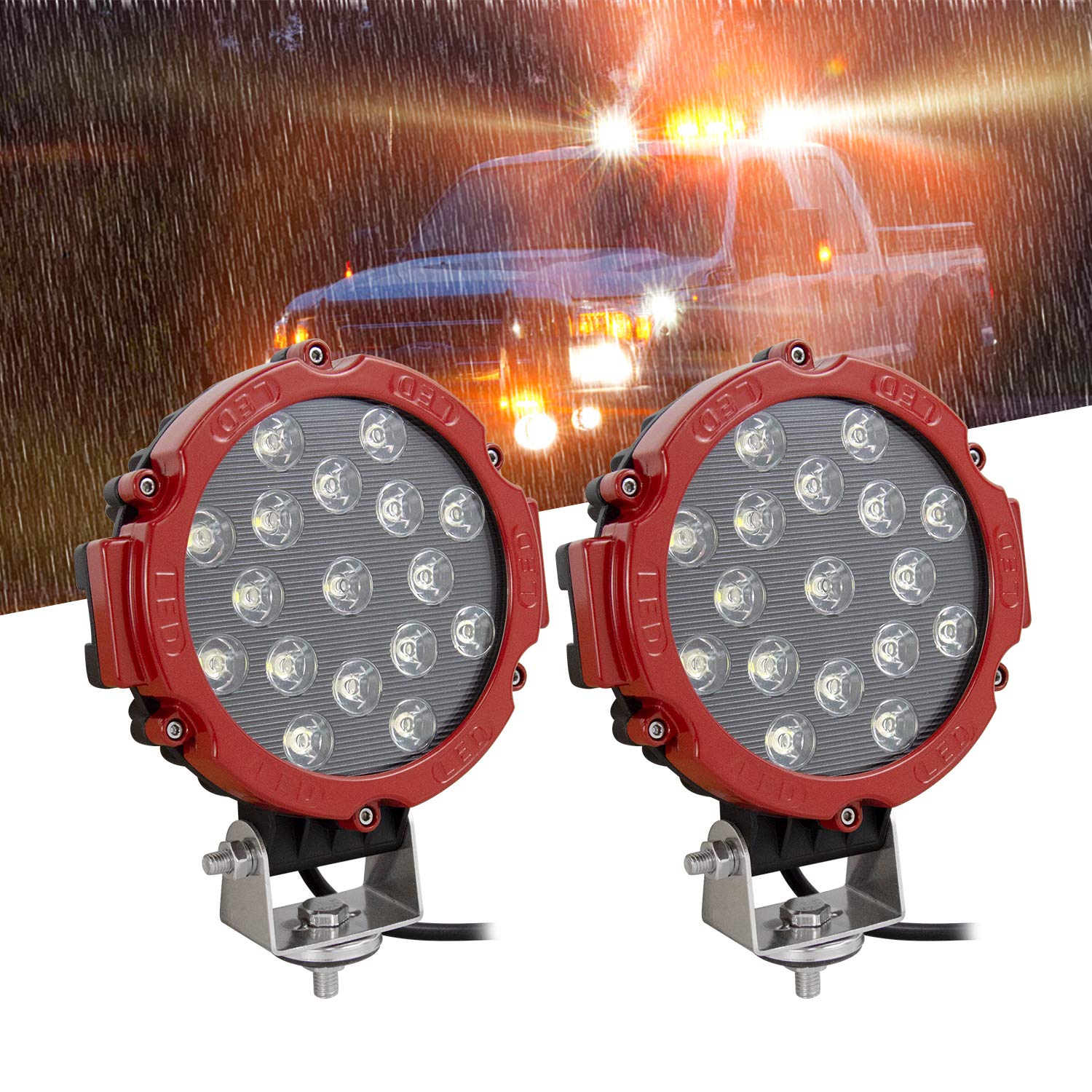 AUXTINGS LED-Flutlicht,2 Stück 17,8 cm 51W led arbeitsscheinwerfer led bar für Geländefahrzeuge, Arbeitsscheinwerfer für Auto,LKW,Pickup,SUV,UTV (rot) von AUXTINGS