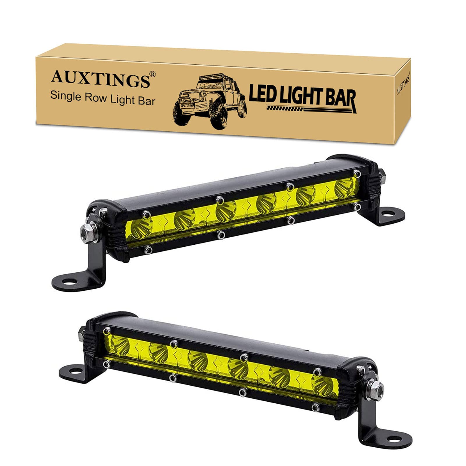 AUXTINGS LED-Lichtleiste 17,8 cm 30W gelb einreihig 3000K niedriges Profil ultradünn Mini-Spot-Strahl Off-Road-Lichter,2 Stück von AUXTINGS