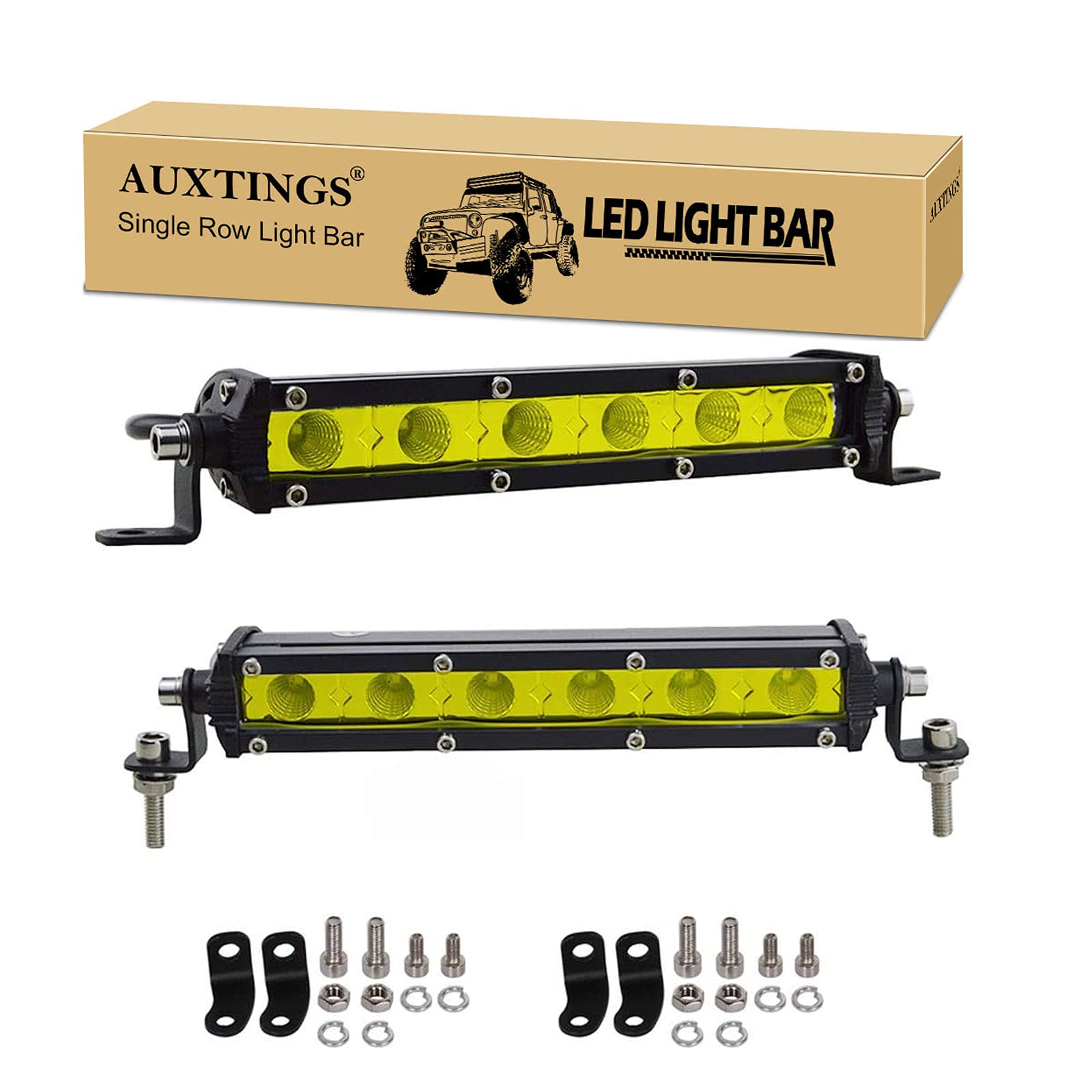 AUXTINGS LED-Scheinwerfer, 2 x 17,8 cm, 30 W, Gelb, einreihig, 3000K,niedriges Profil,ultradünn,Mini-Flutlicht,Off-Road-Lichter von AUXTINGS