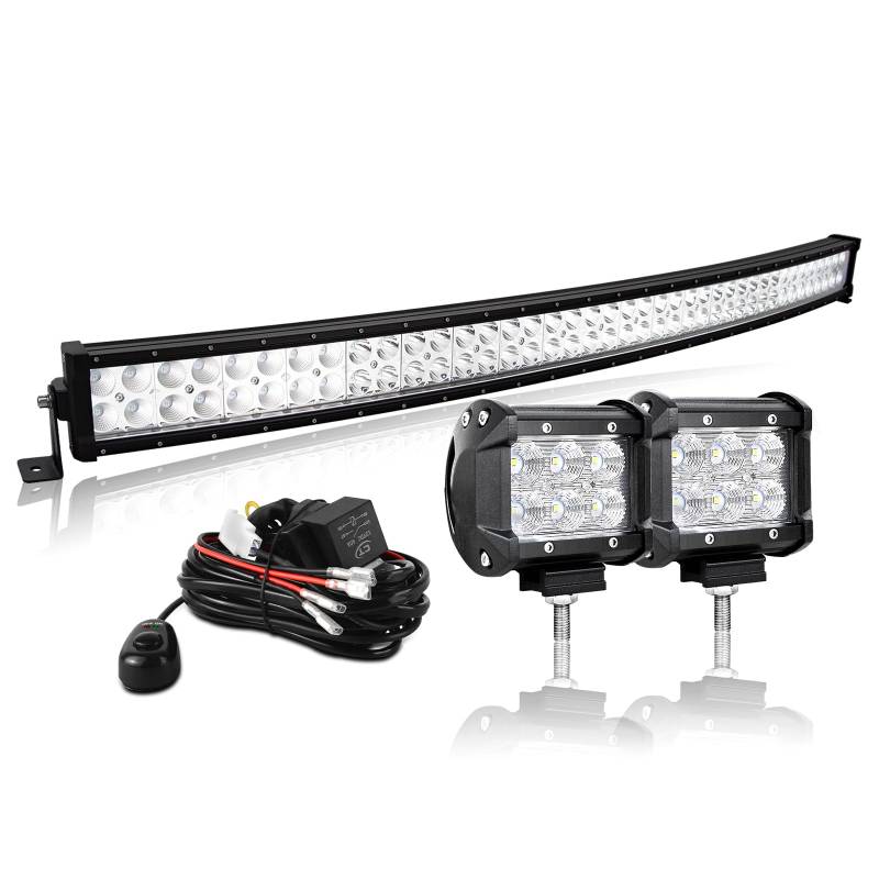 AUXTINGS LED Zusatzscheinwerfer Scheinwerfer 106 cm 240W LED Nebelscheinwerfer gebogen,10cm Flutlight led arbeitsscheinwerfer mit Verkabelung für Geländewagen ATV AWD SUV 4x4 Pickup,12V 24V von AUXTINGS