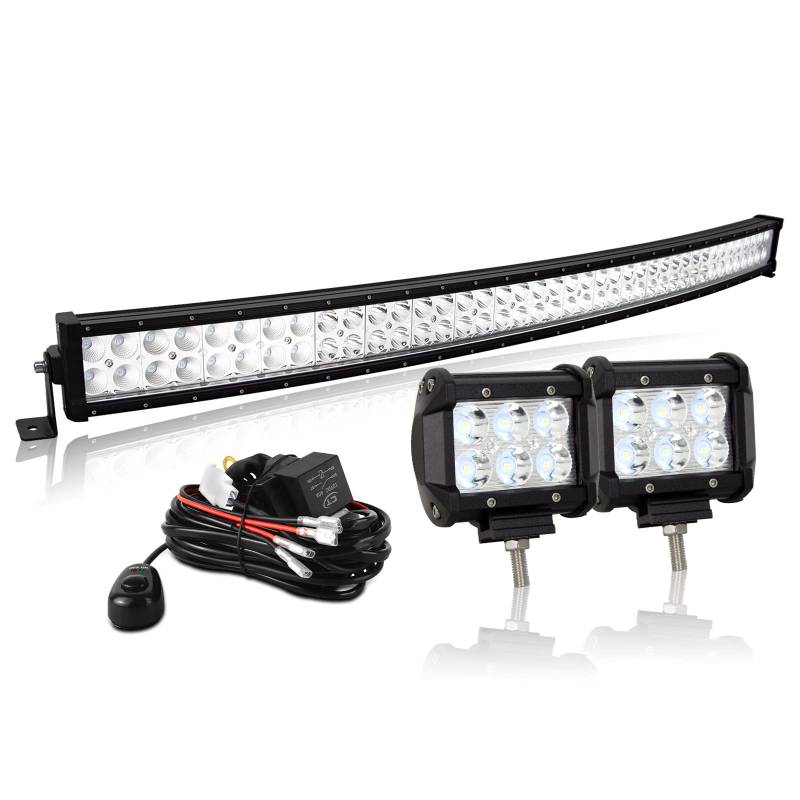 AUXTINGS LED Zusatzscheinwerfer Scheinwerfer 106 cm 240W LED Nebelscheinwerfer gebogen+ 10cm Spotlight led arbeitsscheinwerfer mit Kabelbaum für Geländewagen ATV AWD SUV 4x4 Pickup,12V 24V von AUXTINGS