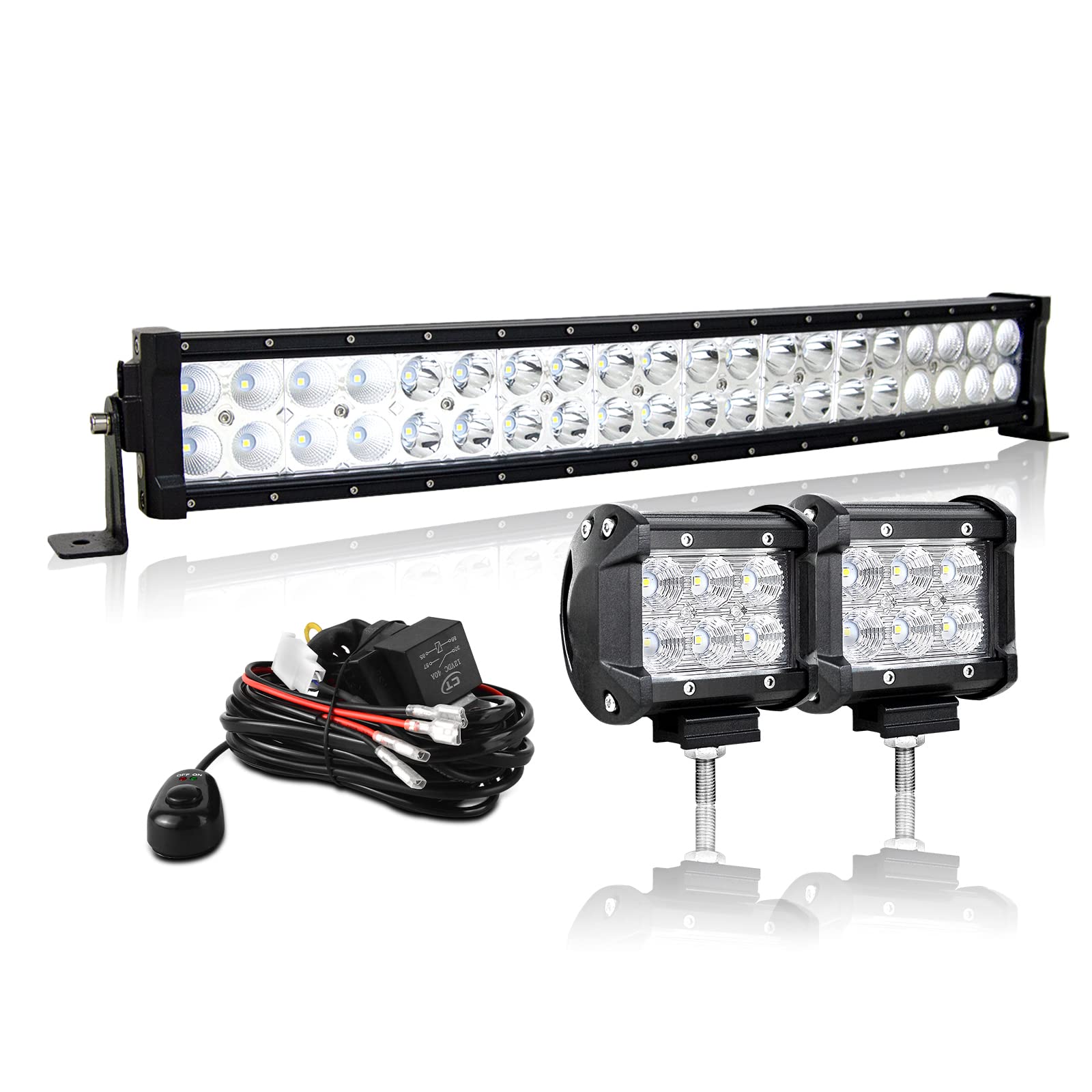 AUXTINGS LED Zusatzscheinwerfer Scheinwerfer 56 cm 120W LED Nebelscheinwerfer, 10cm Flutlight led arbeitsscheinwerfer,12V 24V wasserdicht Kabelbaum für Geländewagen ATV AWD SUV 4x4 Pick-up von AUXTINGS