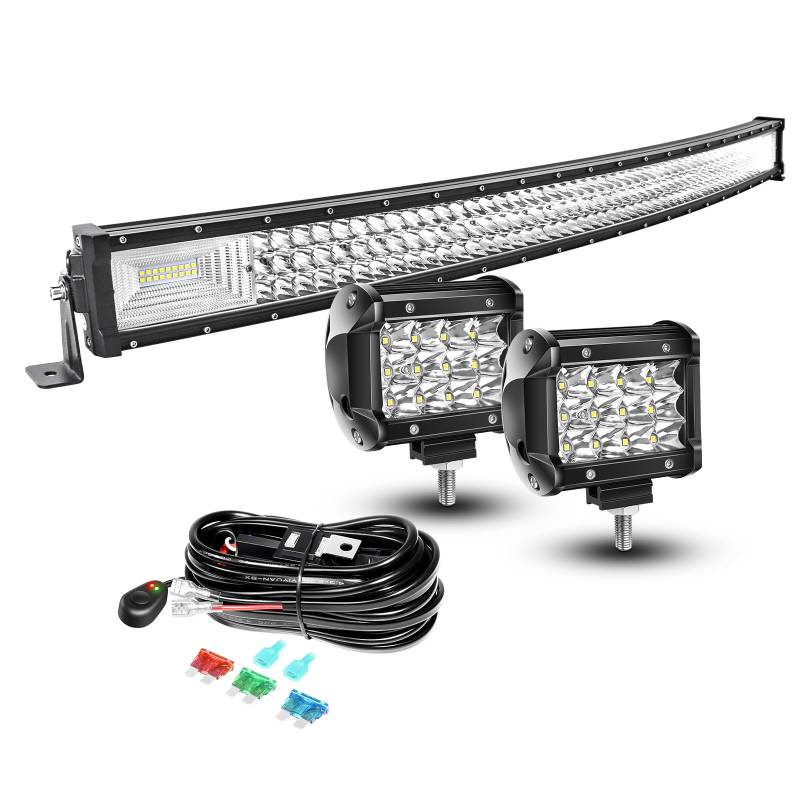 AUXTINGS LED Zusatzscheinwerfer Scheinwerfer mit 3 Reihen 106 cm 540W LED Nebelscheinwerfer gebogen, 10cm led arbeitsscheinwerfer für Geländewagen ATV AWD SUV 4x4 Pickup, 12V 24V wasserdicht von AUXTINGS