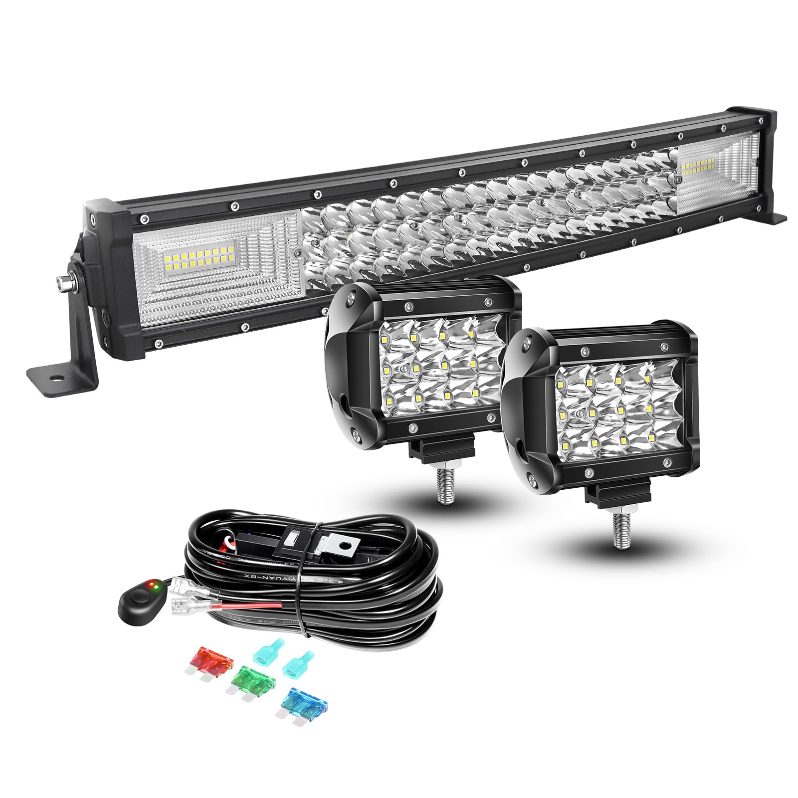 AUXTINGS LED Zusatzscheinwerfer Scheinwerfer mit 3 Reihen 56 cm 270W LED Nebelscheinwerfer gebogen+ 10cm led arbeitsscheinwerfer für Geländewagen ATV AWD SUV 4x4 Pickup, 12V 24V wasserdicht von AUXTINGS