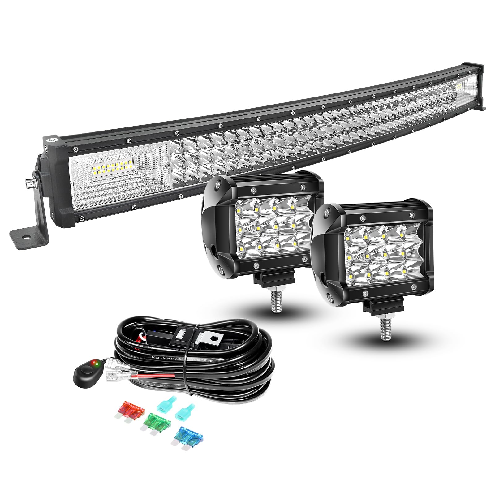 AUXTINGS LED Zusatzscheinwerfer Scheinwerfer mit 3 Reihen 82 cm 405W LED Nebelscheinwerfer gebogen+ 10cm led arbeitsscheinwerfer für Geländewagen ATV AWD SUV 4x4 Pickup, 12V 24V wasserdicht von AUXTINGS