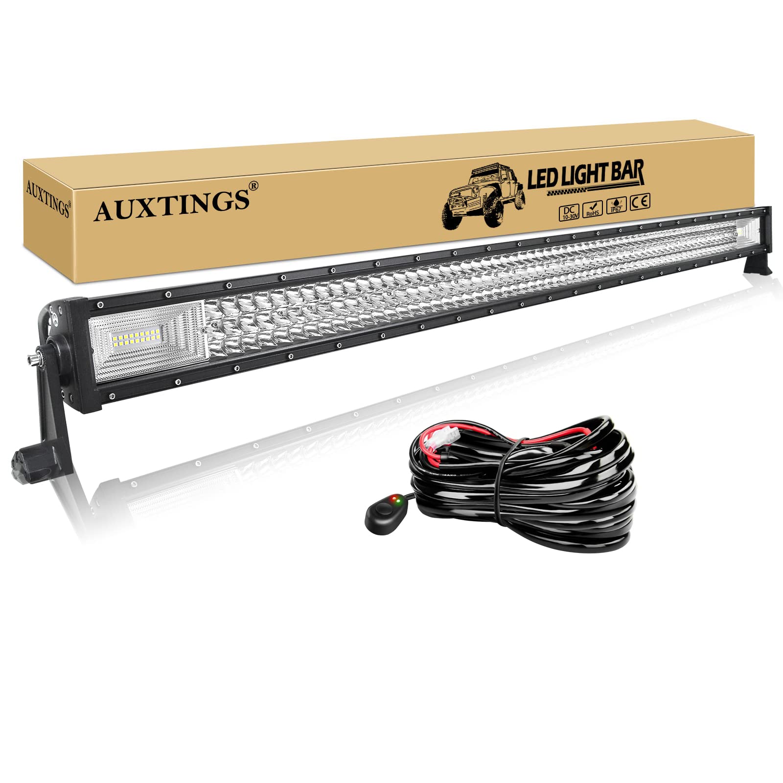 AUXTINGS 132 cm 52 Zoll 675W Dreireihige LED-LICHTLEISTE Spot Fahren Nebelscheinwerfer Flutlicht Spotlight 6000K Wasserdicht IP67 Arbeitslicht 12V 24V von AUXTINGS