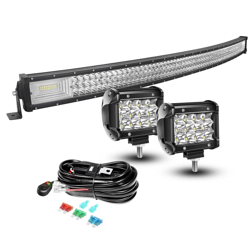 AUXTINGS 127 cm 648W gebogen LED Zusatzscheinwerfer Scheinwerfer 3 Reihen LED Nebelscheinwerfer, 10cm led arbeitsscheinwerfer für Geländewagen ATV AWD SUV 4x4 Pickup, 12V 24V wasserdicht von AUXTINGS