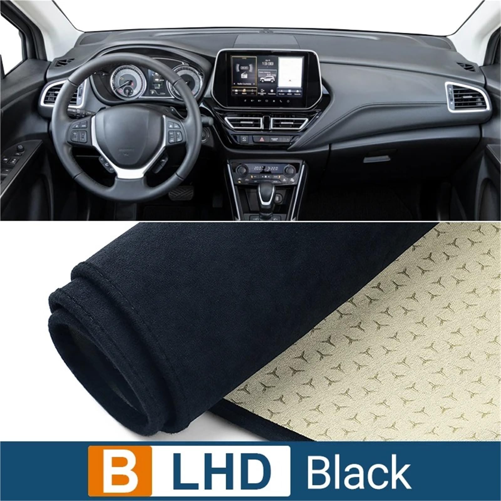 Dashboard Sonnenschirm Matte Auto-Armaturenbrett-Abdeckung Sonnenschutz Lichtschutzmatte Rutschfester Instrumententafel-Teppich Für Suzuki S-Cross MK3 2022 2023 2024(B LHD Black) von AVFORA