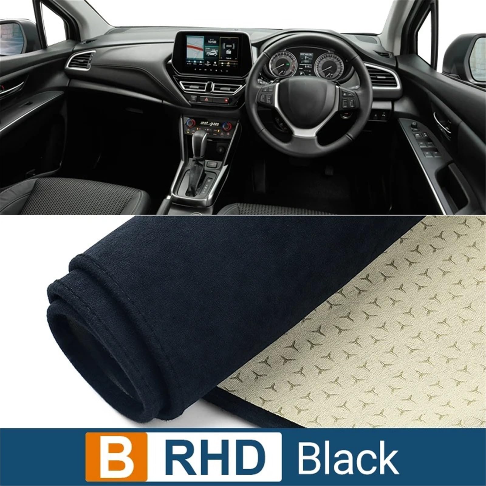 Dashboard Sonnenschirm Matte Auto-Armaturenbrett-Abdeckung Sonnenschutz Lichtschutzmatte Rutschfester Instrumententafel-Teppich Für Suzuki S-Cross MK3 2022 2023 2024(B RHD Black) von AVFORA