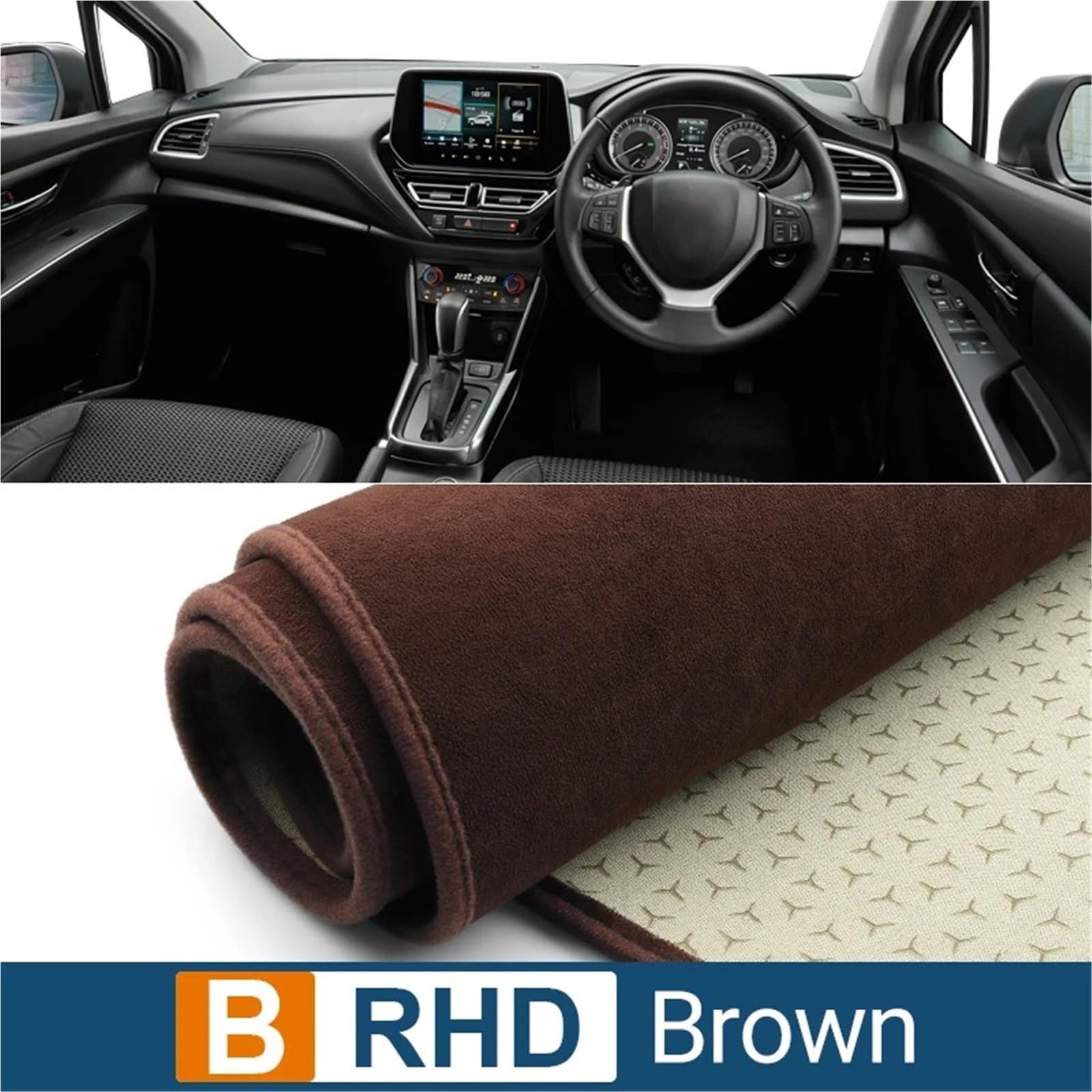 Dashboard Sonnenschirm Matte Auto-Armaturenbrett-Abdeckung Sonnenschutz Lichtschutzmatte Rutschfester Instrumententafel-Teppich Für Suzuki S-Cross MK3 2022 2023 2024(B RHD Brown) von AVFORA