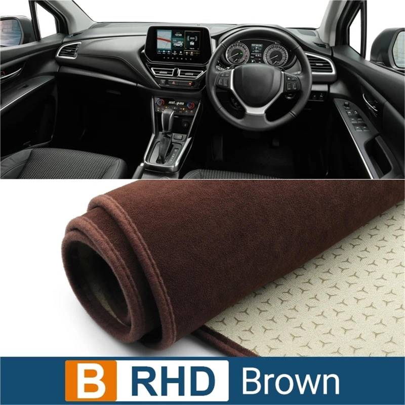 Dashboard Sonnenschirm Matte Auto-Armaturenbrett-Abdeckung Sonnenschutz Lichtschutzmatte Rutschfester Instrumententafel-Teppich Für Suzuki S-Cross MK3 2022 2023 2024(B RHD Brown) von AVFORA