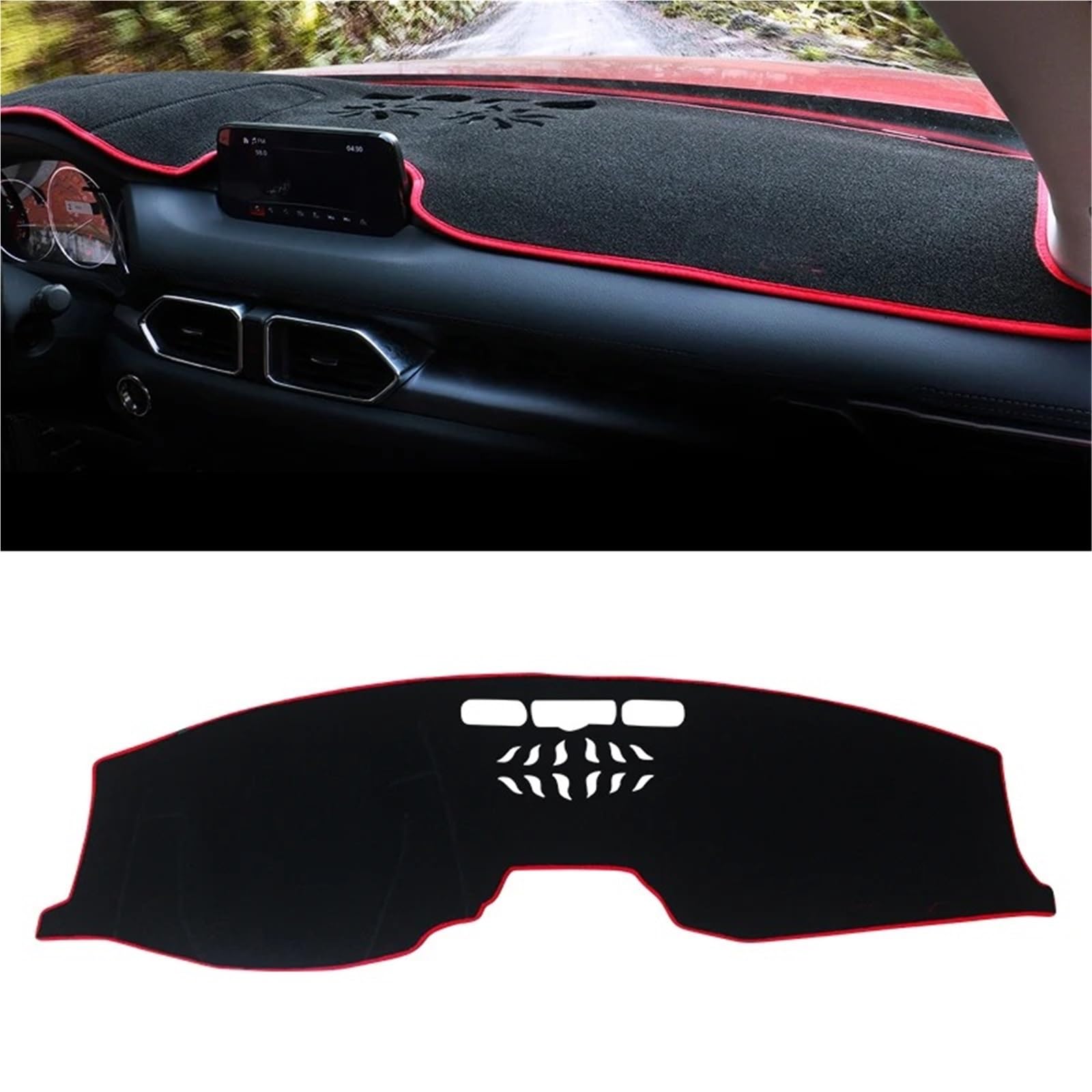 Dashboard Sonnenschirm Matte Für Mazda Für CX-5 CX5 KF 2017 2018 2019 2020 2021 2022 2023 Auto-Armaturenbrett-Sonnenschutzabdeckung Instrumententisch-Rutschmatte(RHD with HUD Red) von AVFORA