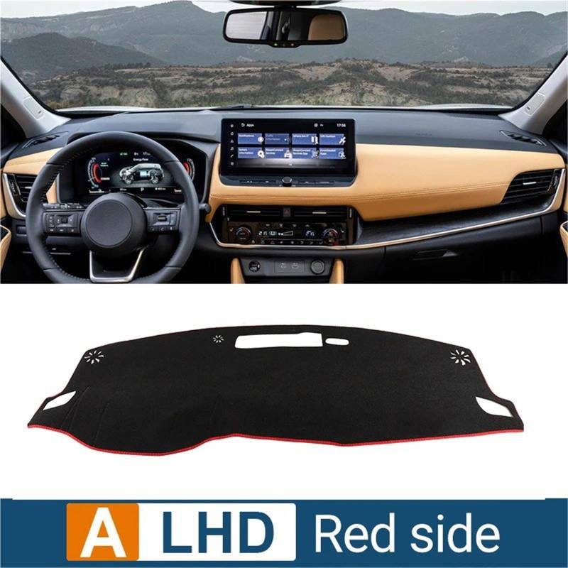 Dashboard Sonnenschirm Matte Für Nissan Für X-Trail T33 2021 2022 2023 2024 Instrument Schreibtisch Sonnenschutz Matte Dash Rutsch Pad Auto Armaturenbrett Abdeckung(A-LHD-Red Side) von AVFORA