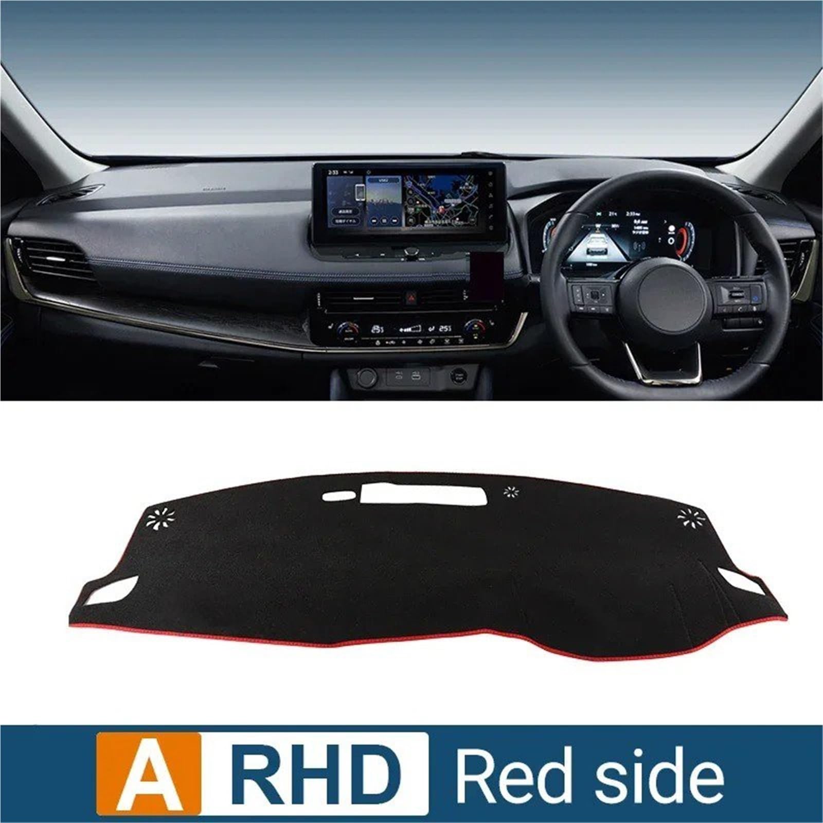 Dashboard Sonnenschirm Matte Für Nissan Für X-Trail T33 2021 2022 2023 2024 Instrument Schreibtisch Sonnenschutz Matte Dash Rutsch Pad Auto Armaturenbrett Abdeckung(A-RHD-Red Side) von AVFORA