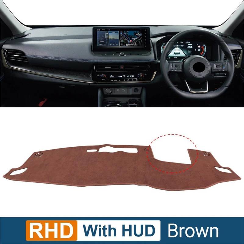 Dashboard Sonnenschirm Matte Für Nissan Für X-Trail T33 2021 2022 2023 2024 Instrument Schreibtisch Sonnenschutz Matte Dash Rutsch Pad Auto Armaturenbrett Abdeckung(B HUD Brown RHD) von AVFORA