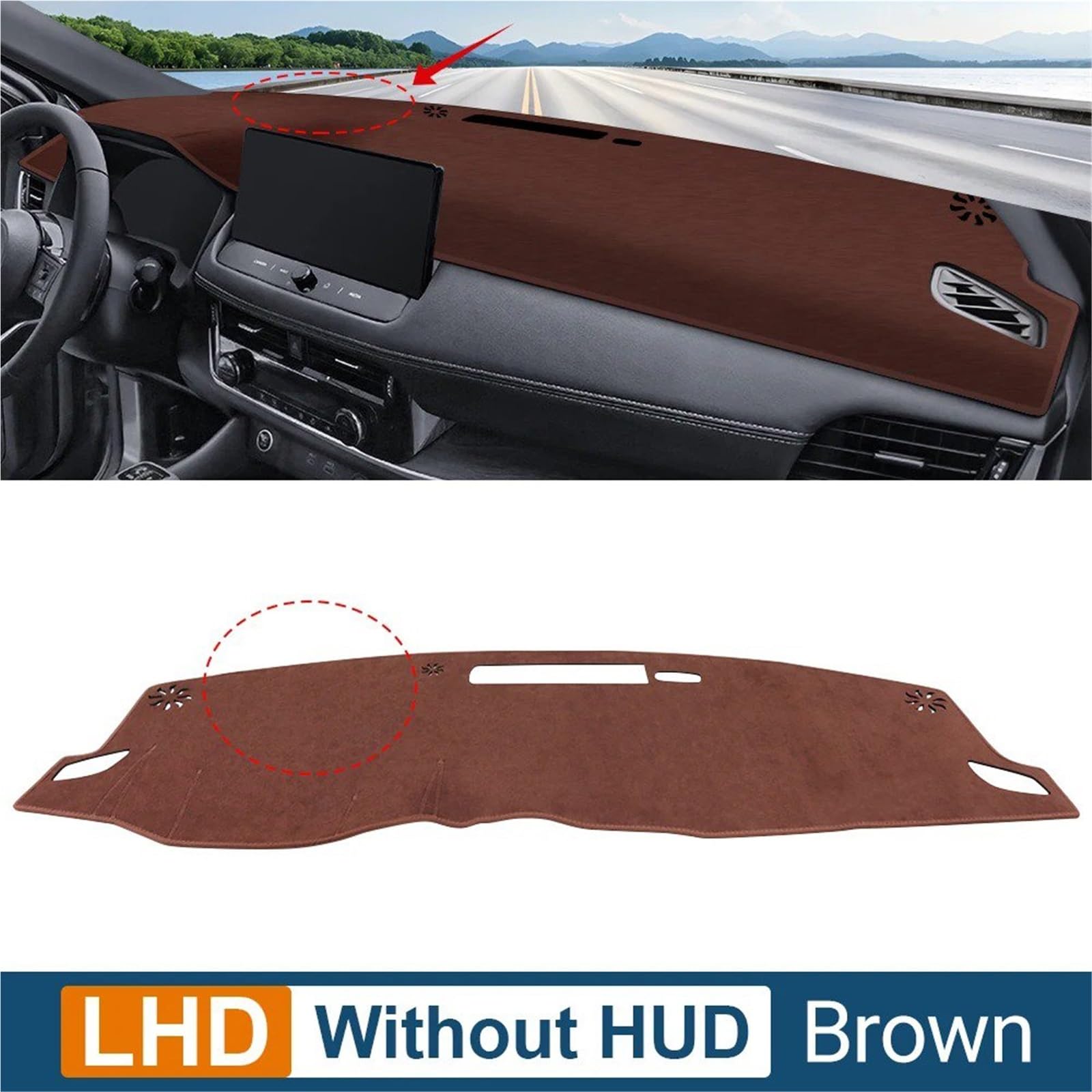 Dashboard Sonnenschirm Matte Für Nissan Für X-Trail T33 2021 2022 2023 2024 Instrument Schreibtisch Sonnenschutz Matte Dash Rutsch Pad Auto Armaturenbrett Abdeckung(B-LHD-Brown) von AVFORA