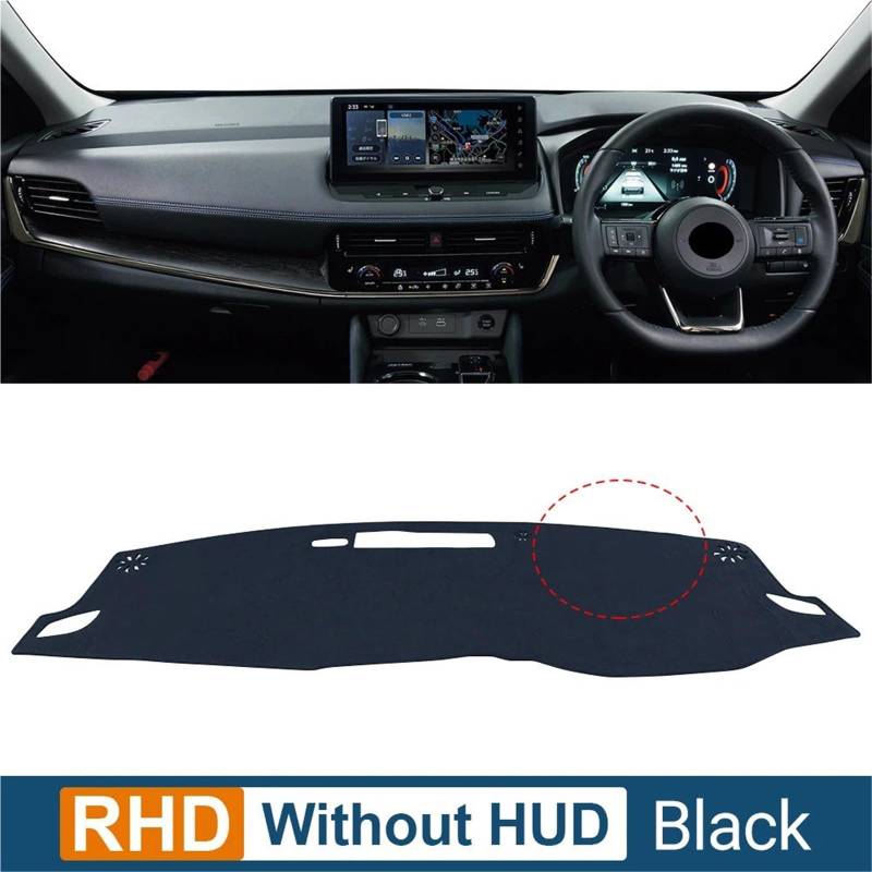 Dashboard Sonnenschirm Matte Für Nissan Für X-Trail T33 2021 2022 2023 2024 Instrument Schreibtisch Sonnenschutz Matte Dash Rutsch Pad Auto Armaturenbrett Abdeckung(B-RHD-Black) von AVFORA