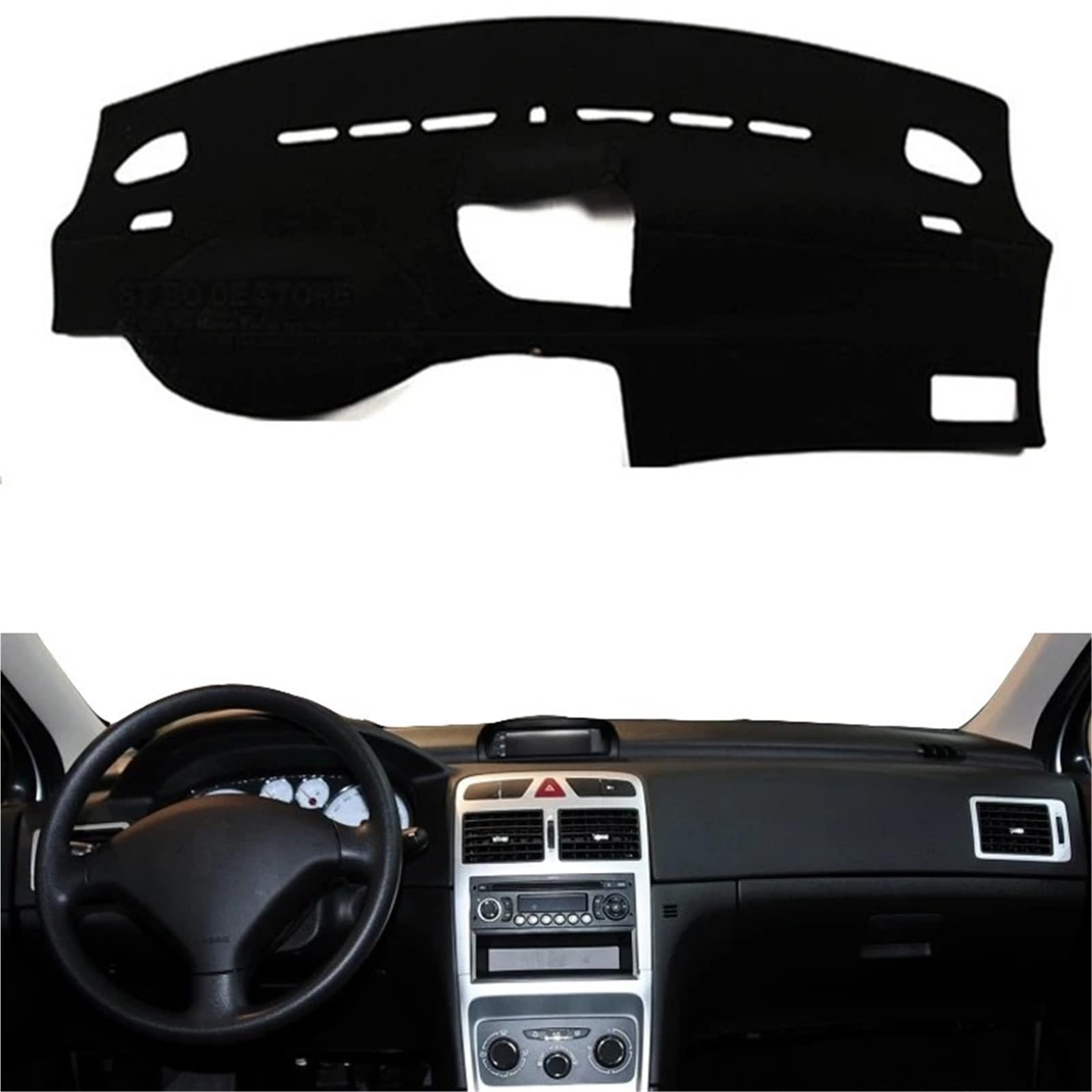 Dashboard Sonnenschirm Matte Für Peugeot 307 Sonnenschutz DashMat Pad Teppich Anti-Uv Automobil Schutz Auto Dashboard Abdeckung Dash Matte(Schwarz) von AVFORA