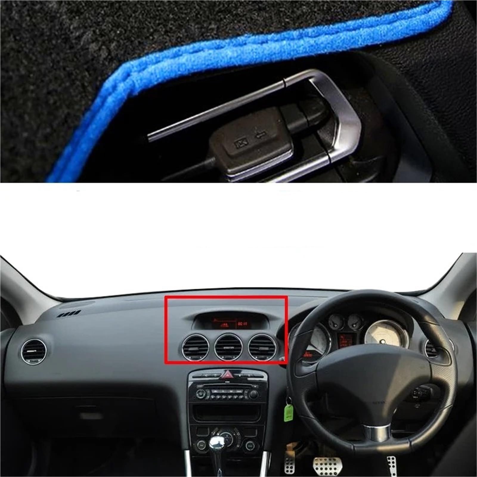 Dashboard Sonnenschirm Matte Für Peugeot 308 308SW 308GTI T7 2007-2013 Auto-Armaturenbrett-Abdeckung Auto-Armaturenbrett-Matte Teppich Sonnenschutz Dashmat Teppich Kissen(Blue RHD) von AVFORA