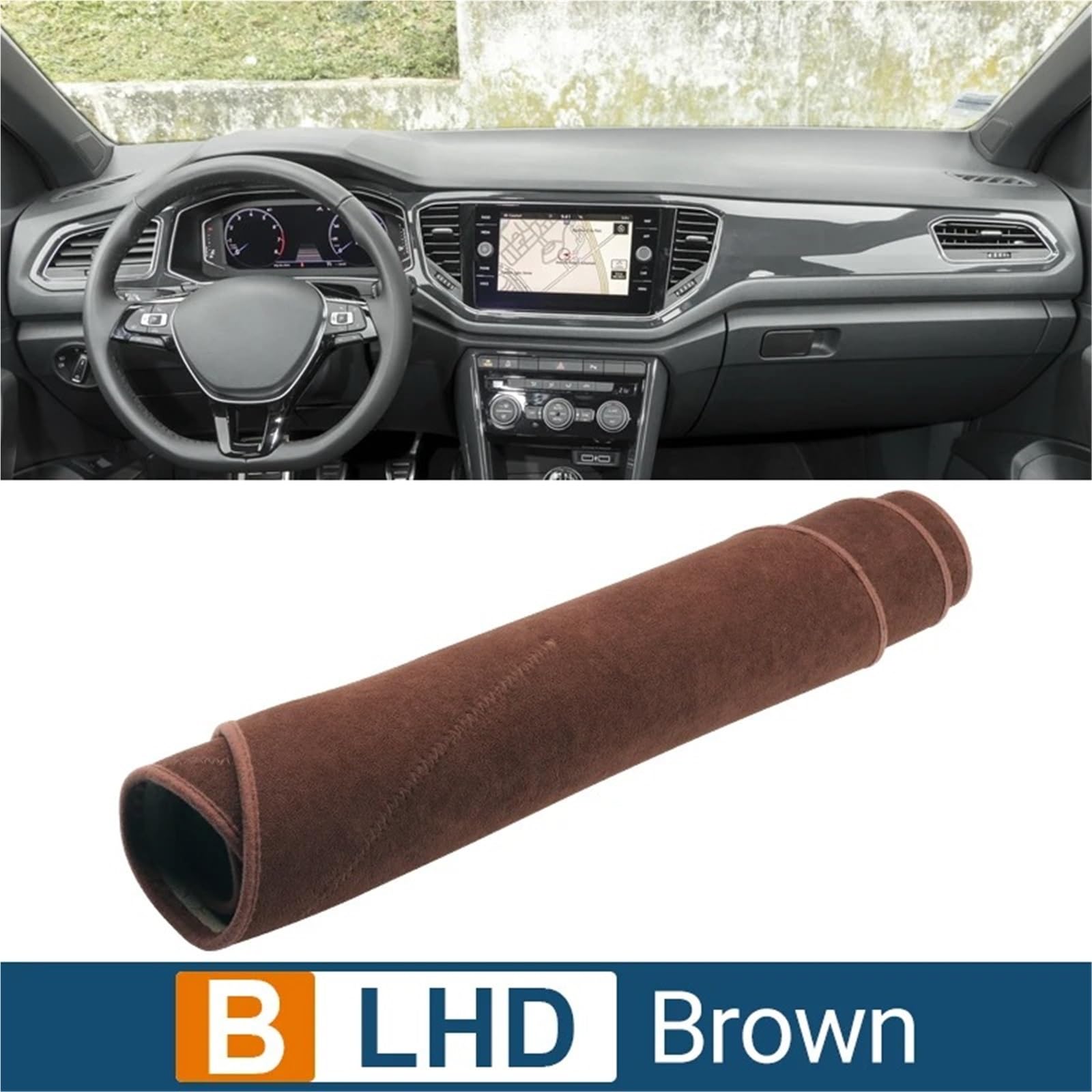 Dashboard Sonnenschirm Matte Für VW Für T-ROC TROC 2018 2019 2020 2021 2022 2023 Armaturenbrett-Sonnenschutzmatte rutschfeste Unterlage Auto-Armaturenbrett-Abdeckung(B Brown LHD) von AVFORA