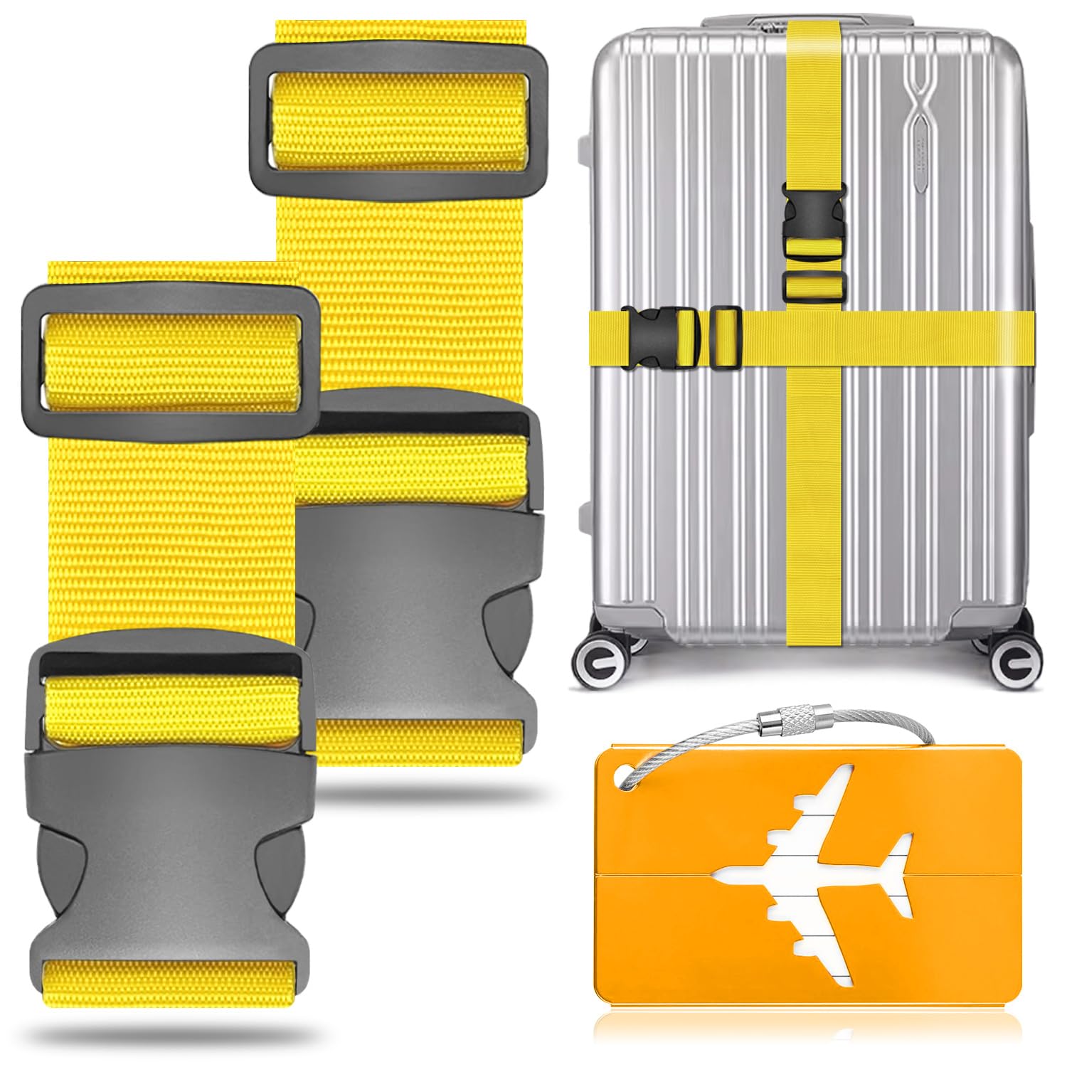 2 Stück Koffergurt Kofferband Gepäckgurt Einstellbare Kofferband mit 1 Stück Kofferanhänger, Gepäckband für Schnell erkennen Gepäck Reisetasche Koffer von AWDIUM