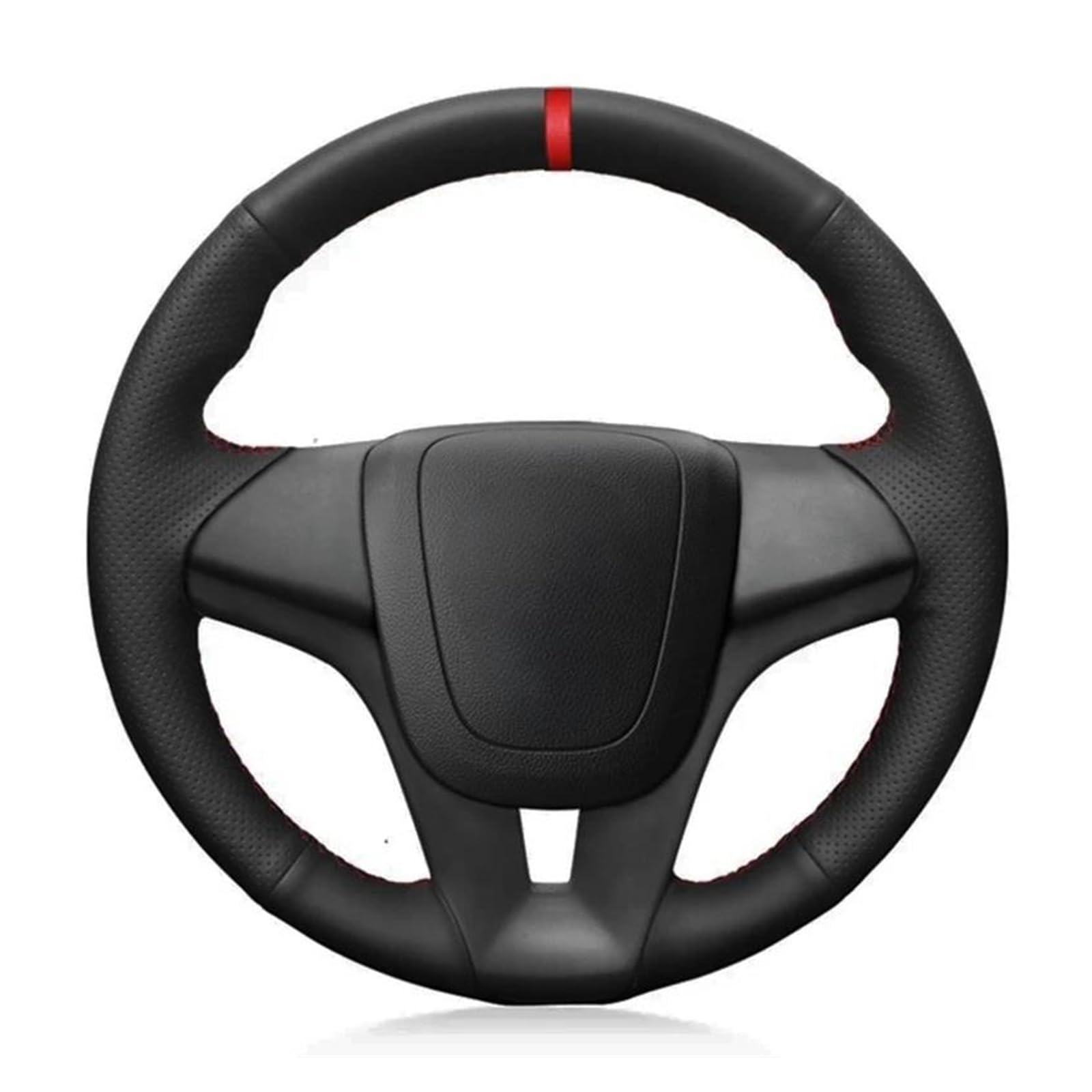 Auto Lenkradbezug Für Chevrolet Für Cruze 2009-2014 Aveo 2011-2014 Orlando 2010 Auto-Lenkradabdeckung Handgenähtes Weiches Schwarzes Kunstleder Lenkrad Bezug(Red Thread) von AWGNTQQ