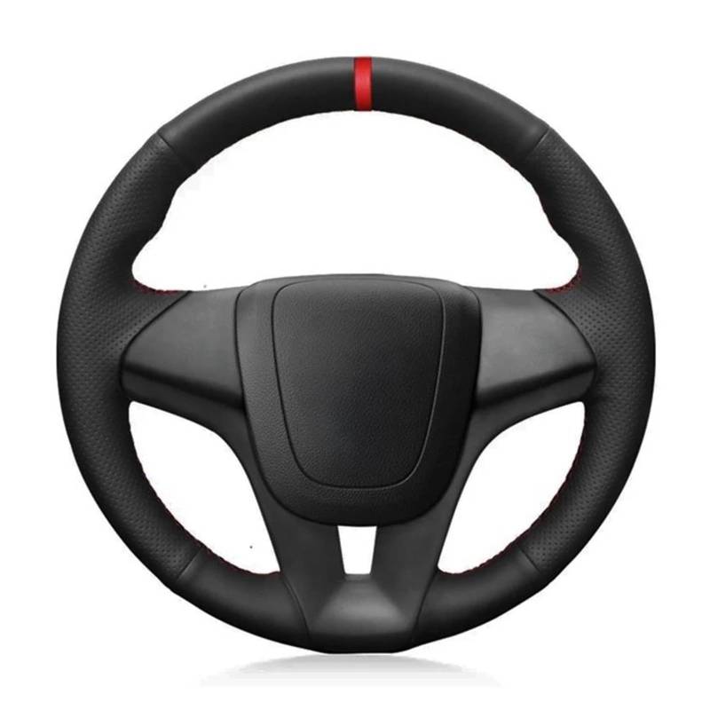 Auto Lenkradbezug Für Chevrolet Für Cruze 2009-2014 Aveo 2011-2014 Orlando 2010 Auto-Lenkradabdeckung Handgenähtes Weiches Schwarzes Kunstleder Lenkrad Bezug(Red Thread) von AWGNTQQ