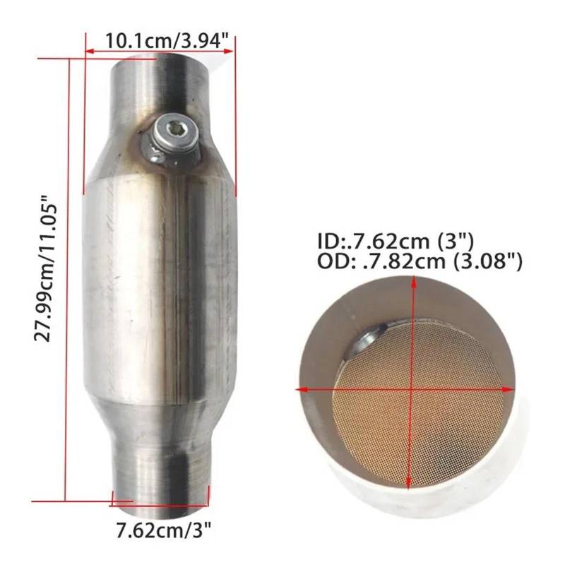 Endrohr 2'' 2,25'' 2,5'' 3" Universal Auto Katalysator 400 Zellen High Flow Schalldämpfer Katalysator Konverter Euro1 Runde Edelstahl Auspuff Endrohr(D) von AWGNTQQ