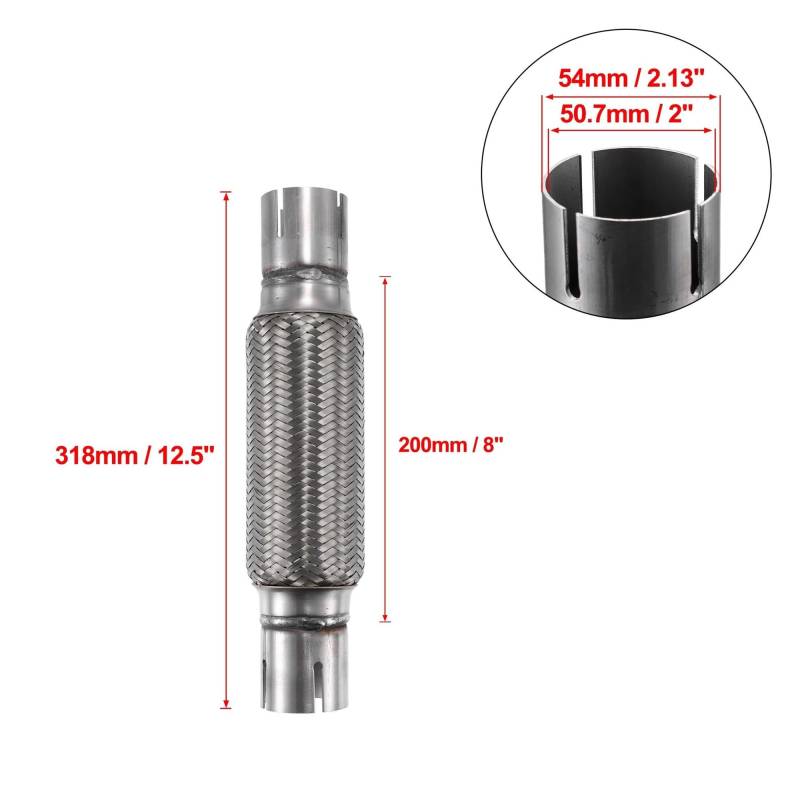 Endrohr 50,7 Mm X 54 Mm Flexibles Auspuffrohr Für Autoauspuffrohre, Auspuffverbindung Mit Schweißverlängerungsrohrschellen-Set Aus Edelstahl Auspuff Endrohr(318mm) von AWGNTQQ
