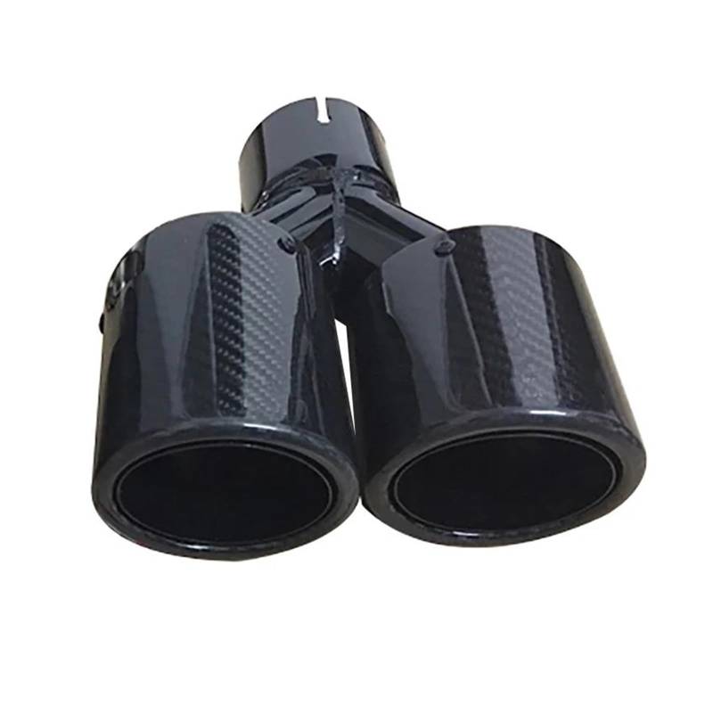 Endrohr Autozubehör Schwarzes 304-Edelstahl- Und Helles Kohlefaser-Y-Auspuffendrohr Mit Doppeltem Auslass Und Flansch Auspuff Endrohr(Out 101mm Left 54mm) von AWGNTQQ