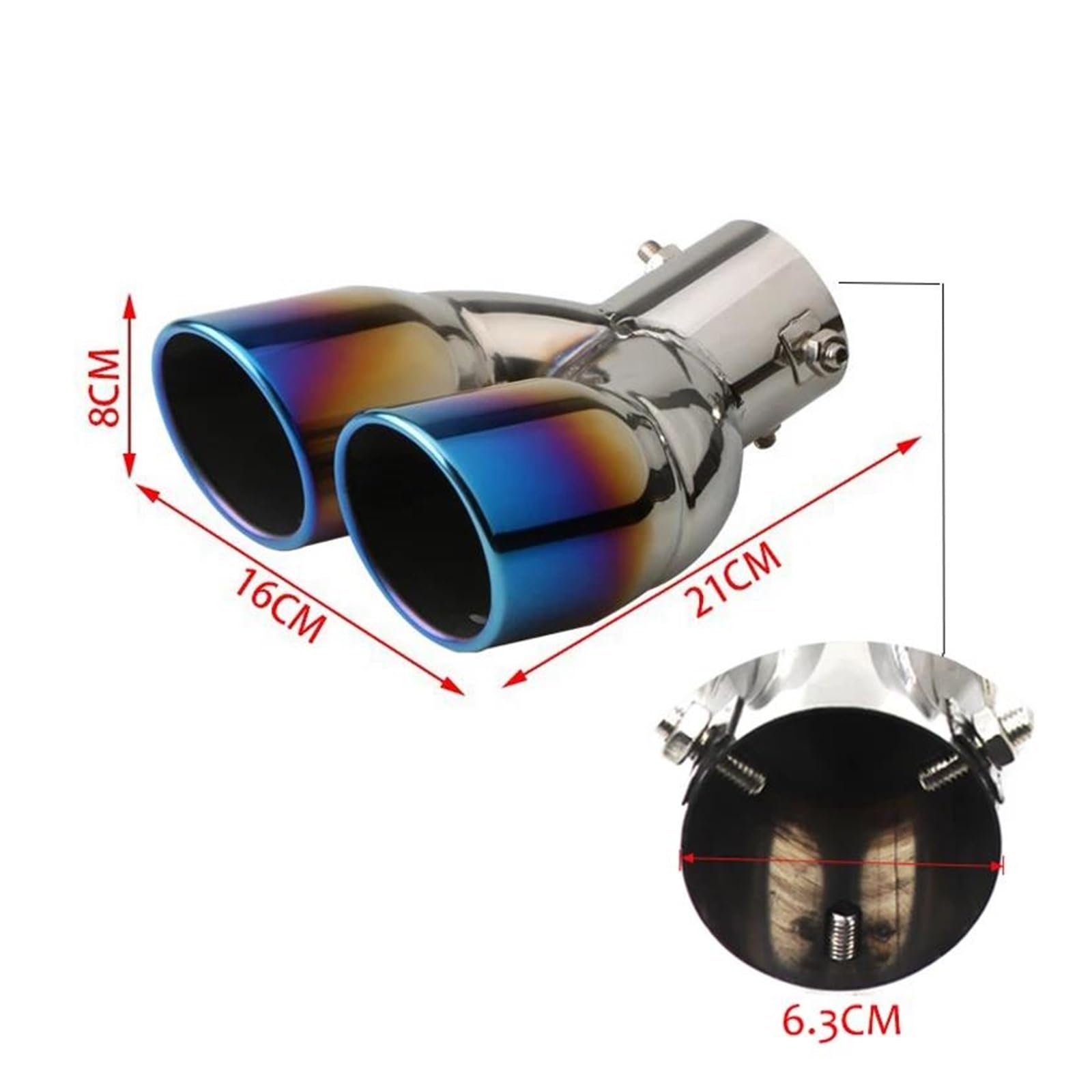 Endrohr Universal 63mm Auto Auspuffrohr Einlass Doppel-Barrel Hinten Spitze Endrohr Schalldämpfer Auslässe Verdickt Edelstahl Auto Zubehör Auspuff Endrohr(Blue Straight Gun) von AWGNTQQ