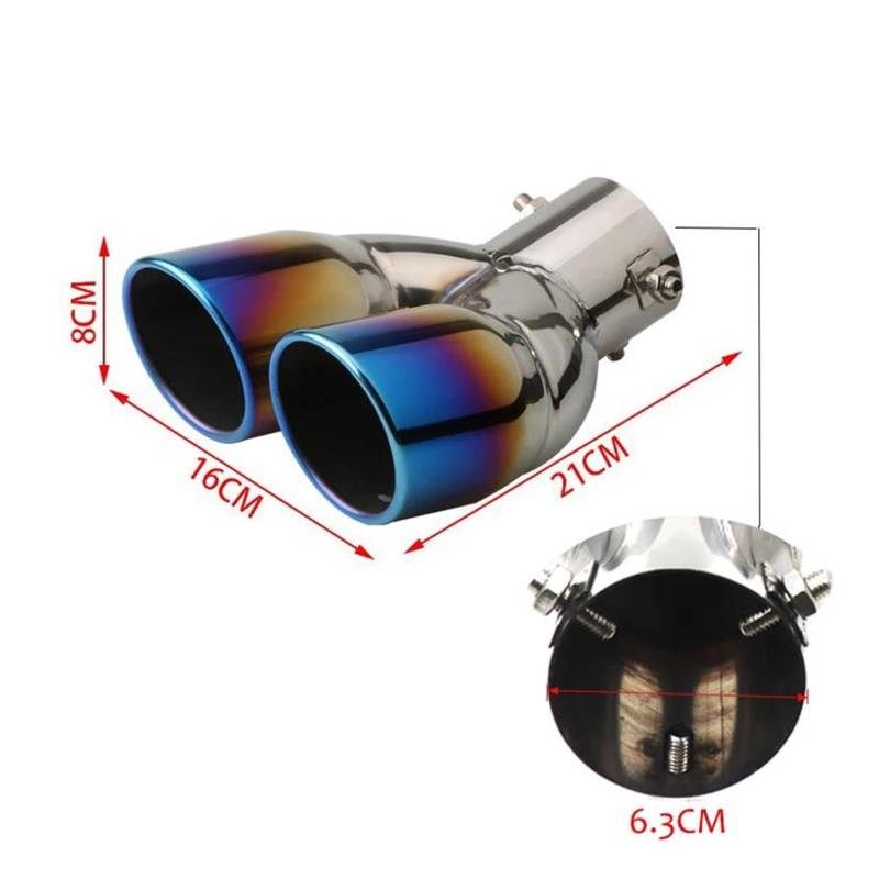 Endrohr Universal 63mm Auto Auspuffrohr Einlass Doppel-Barrel Hinten Spitze Endrohr Schalldämpfer Auslässe Verdickt Edelstahl Auto Zubehör Auspuff Endrohr(Blue Straight Gun) von AWGNTQQ