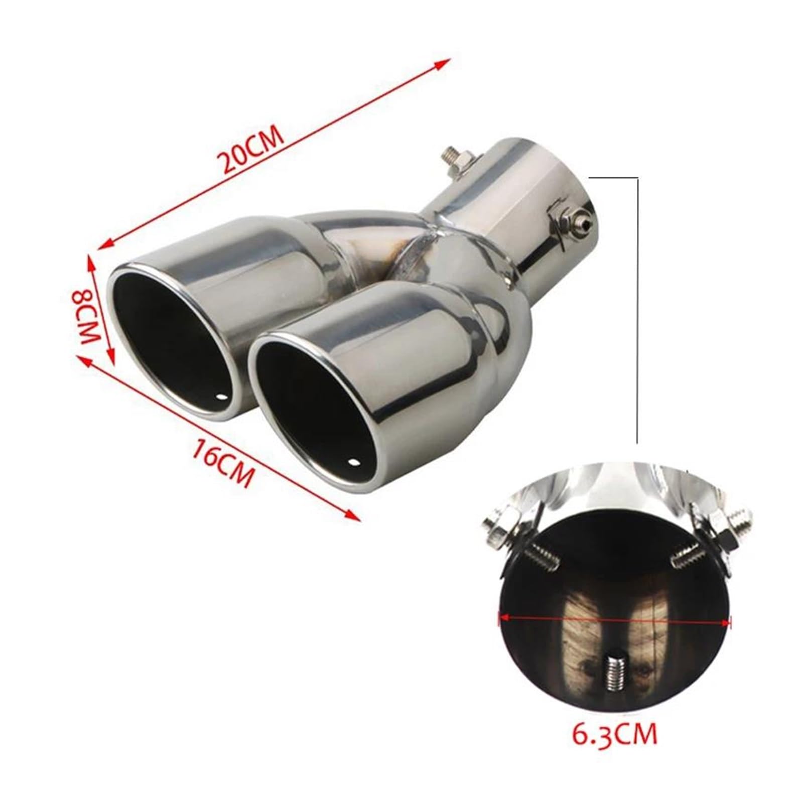 Endrohr Universal 63mm Auto Auspuffrohr Einlass Doppel-Barrel Hinten Spitze Endrohr Schalldämpfer Auslässe Verdickt Edelstahl Auto Zubehör Auspuff Endrohr(Silver Bend) von AWGNTQQ
