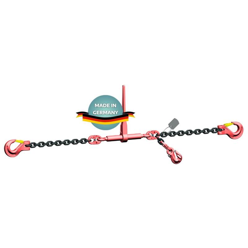 AWOTEX Einteilige Zurrkette 6 mm GK8 inkl. fest verbautem Ratschenlastspanner I langlebige Zurrkette für Bagger I Sicherheitsgeprüfte Zurrkette für Bagger I Bagger-Zurrkette 2,5 m lang von AWOTEX