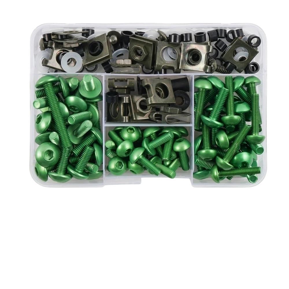 AXCAR 177 Stück Verkleidungsschrauben Motorradschrauben Schrauben Muttern Für Für Z750 Für Z900 Für Z1000 Für Z800 Für V&ersys 650 Motorrad Bolzen(Green) von AXCAR