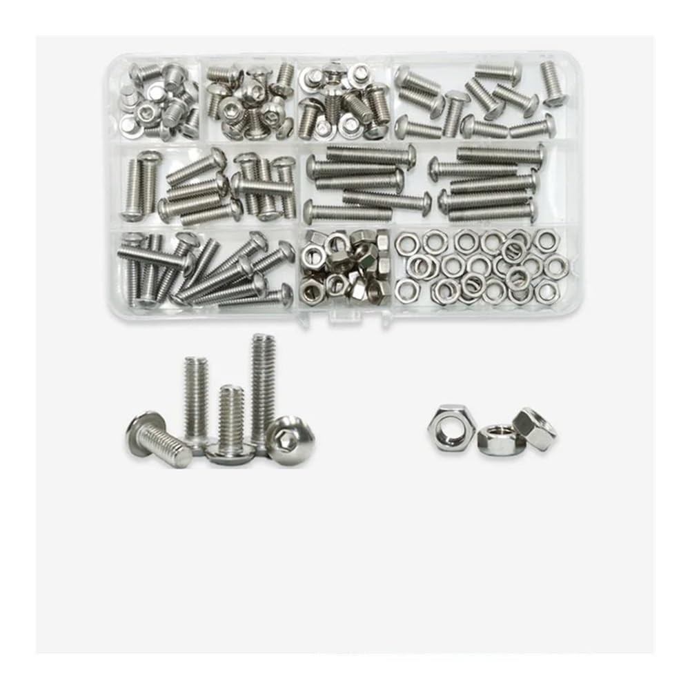 AXCAR 304 Elstahl Innensechskantschraube ISO7380 M2 M3 M4 M5 M6 Innensechskantschraube Mutter Motorrad Bolzen(120pcs M6) von AXCAR