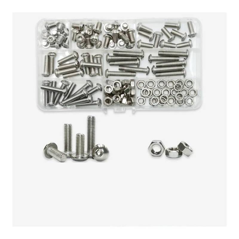 AXCAR 304 Elstahl Innensechskantschraube ISO7380 M2 M3 M4 M5 M6 Innensechskantschraube Mutter Motorrad Bolzen(120pcs M6) von AXCAR