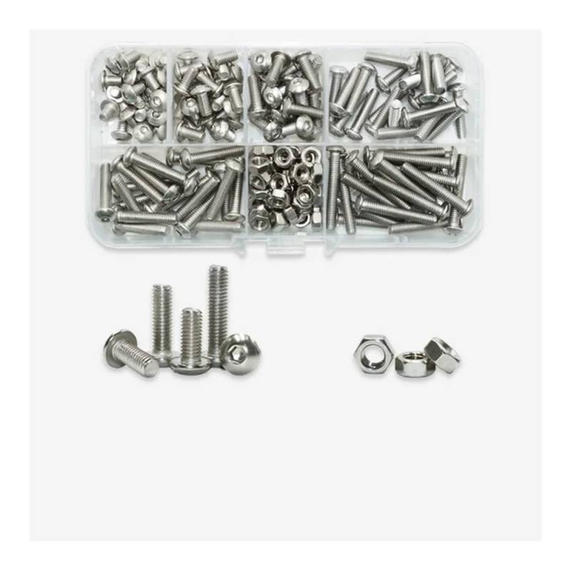 AXCAR 304 Elstahl Innensechskantschraube ISO7380 M2 M3 M4 M5 M6 Innensechskantschraube Mutter Motorrad Bolzen(170pcs M4) von AXCAR