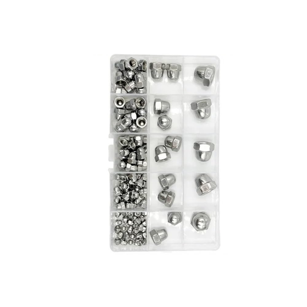 AXCAR Mutternsatz M3 M4 M5 M6 M8 M10 M12 A2 Elstahl 316 201 304 Korative Hutmuttern Kappen Abckungen Sechskantmuttern-Kit Motorrad Bolzen(115pcs M3-M10) von AXCAR
