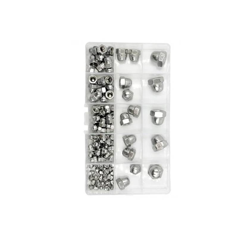 AXCAR Mutternsatz M3 M4 M5 M6 M8 M10 M12 A2 Elstahl 316 201 304 Korative Hutmuttern Kappen Abckungen Sechskantmuttern-Kit Motorrad Bolzen(115pcs M3-M10) von AXCAR
